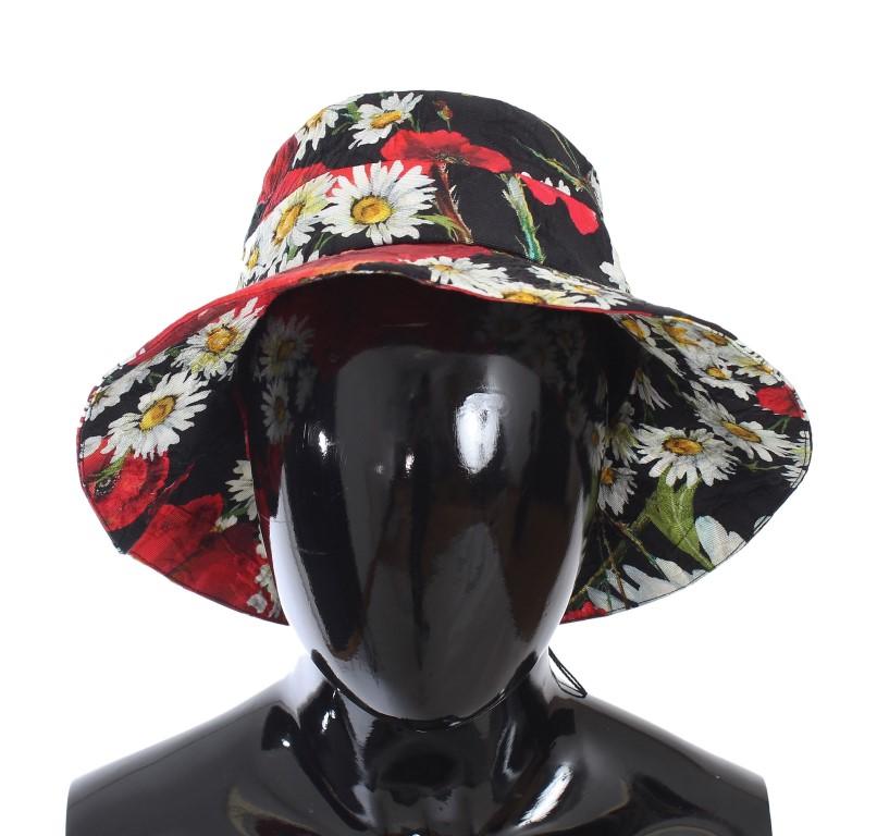 Black Cotton Floral Pattern Hat