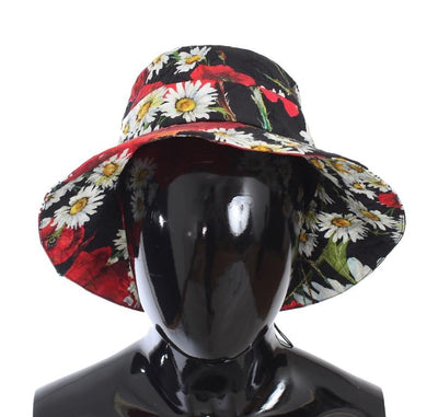 Black Cotton Floral Pattern Hat