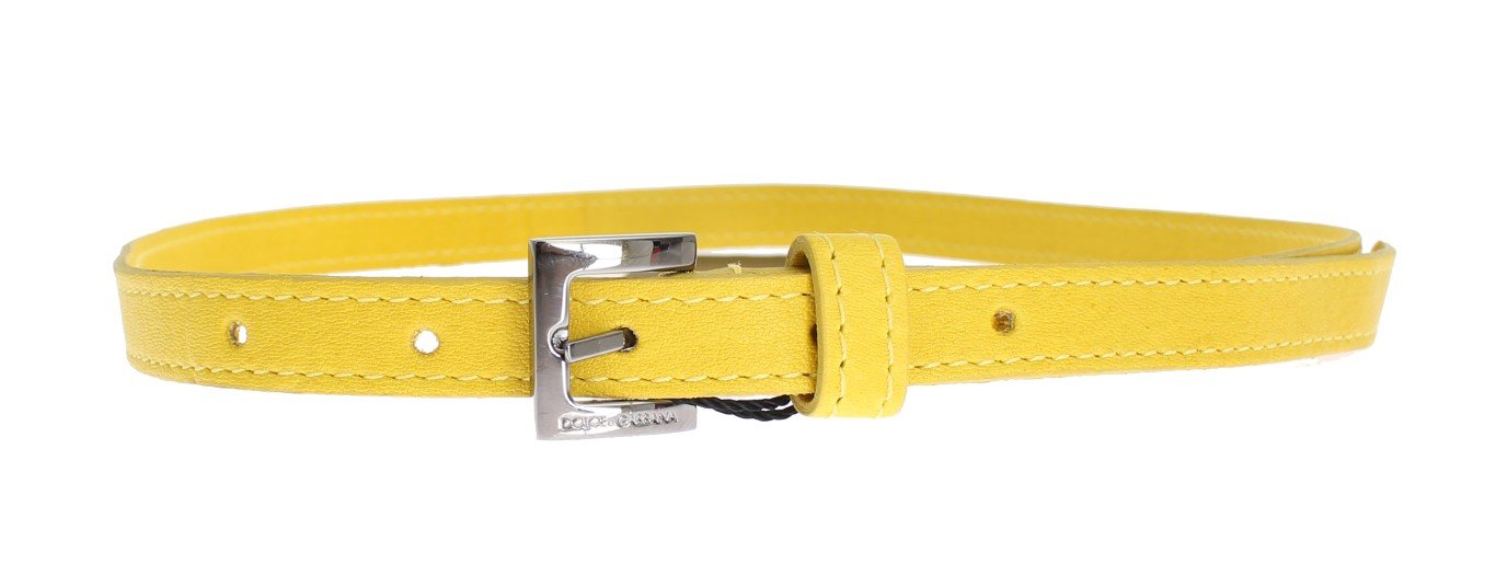 Yellow Leather Silver Buckle Logo Belt