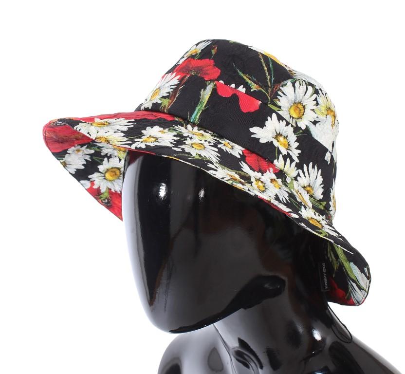 Black Cotton Floral Pattern Hat