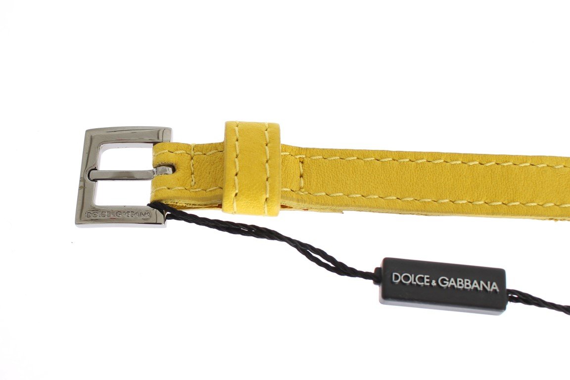 Yellow Leather Silver Buckle Logo Belt