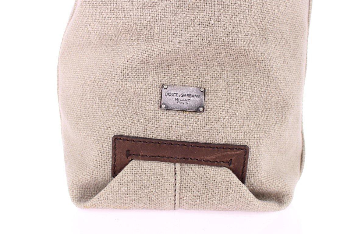 Brown Linen Leather Gym Travel Tote Bag