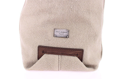 Brown Linen Leather Gym Travel Tote Bag