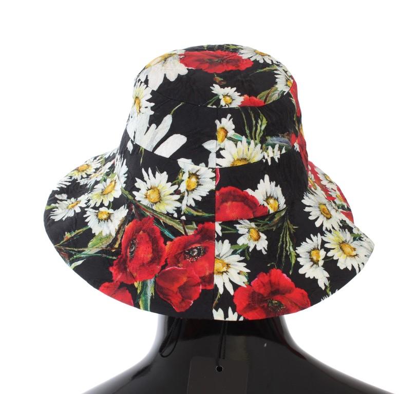 Black Cotton Floral Pattern Hat