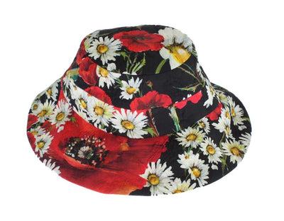Black Cotton Floral Pattern Hat