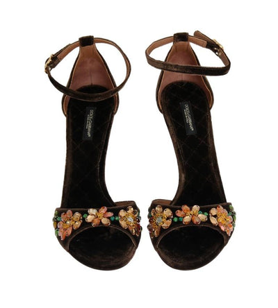 Brown Velvet Crystal Heels Pumps