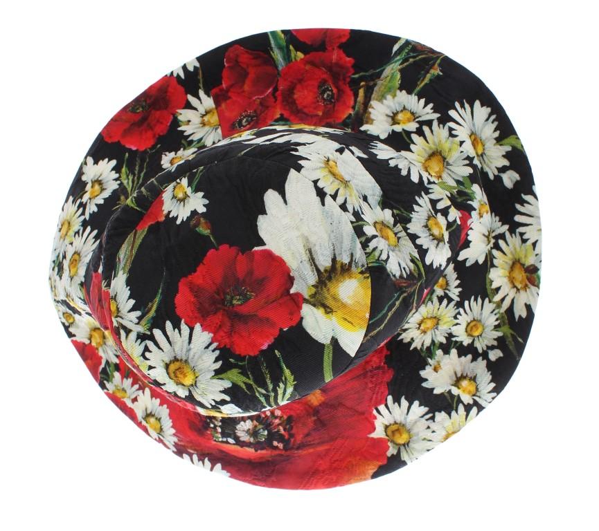 Black Cotton Floral Pattern Hat