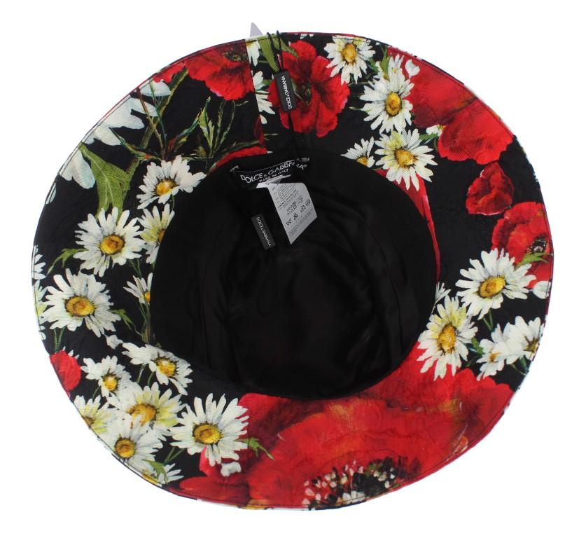 Black Cotton Floral Pattern Hat