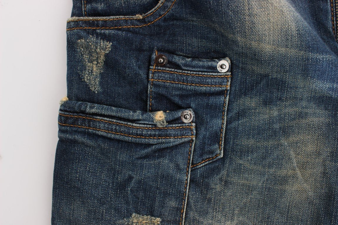 Blue Wash Cotton Boyfriend Fit Cropped Jeans