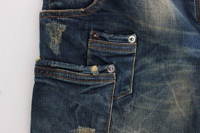 Blue Wash Cotton Boyfriend Fit Cropped Jeans
