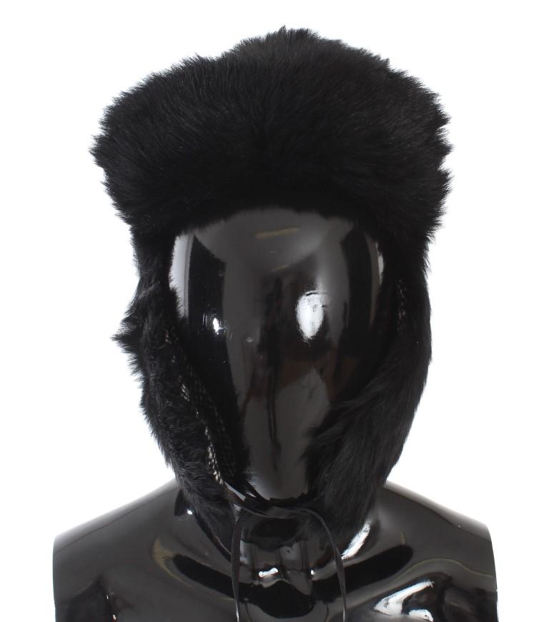 Black Lambskin Fur Ushanka Hat