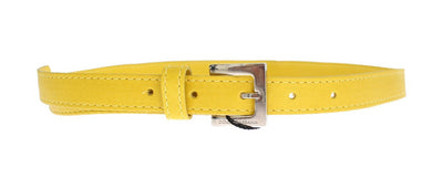 Yellow Leather Silver Buckle Logo Belt