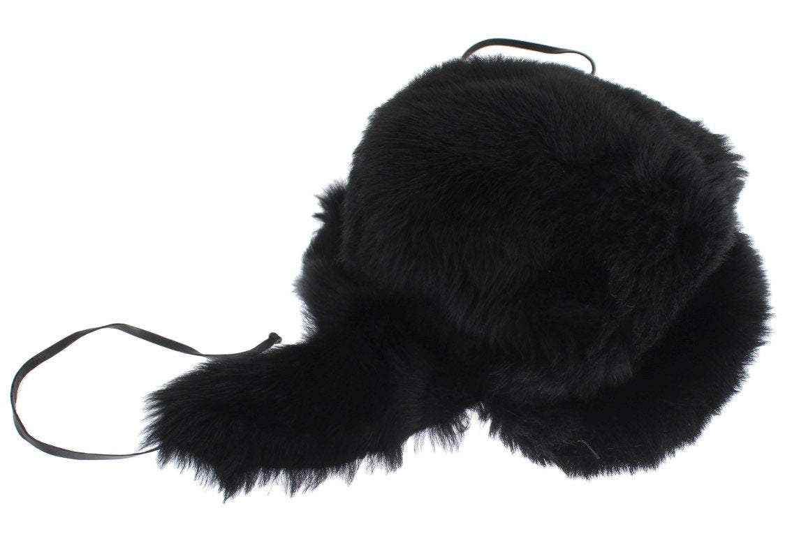 Black Lambskin Fur Ushanka Hat