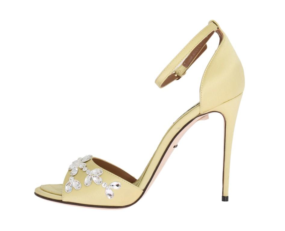 Yellow Satin Crystal Heels Pumps