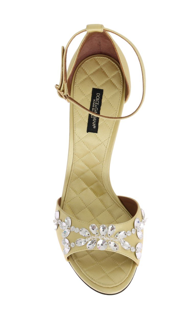 Yellow Satin Crystal Heels Pumps