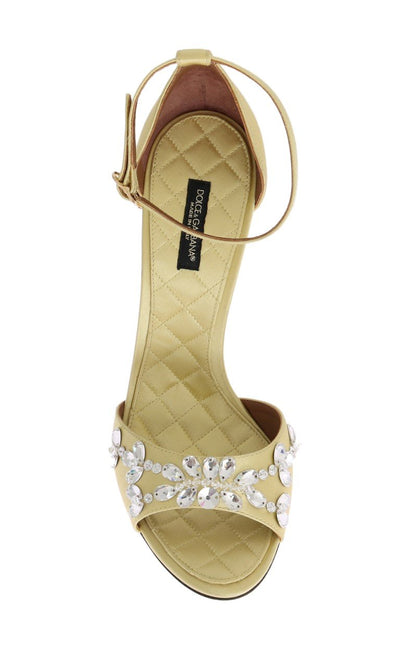 Yellow Satin Crystal Heels Pumps