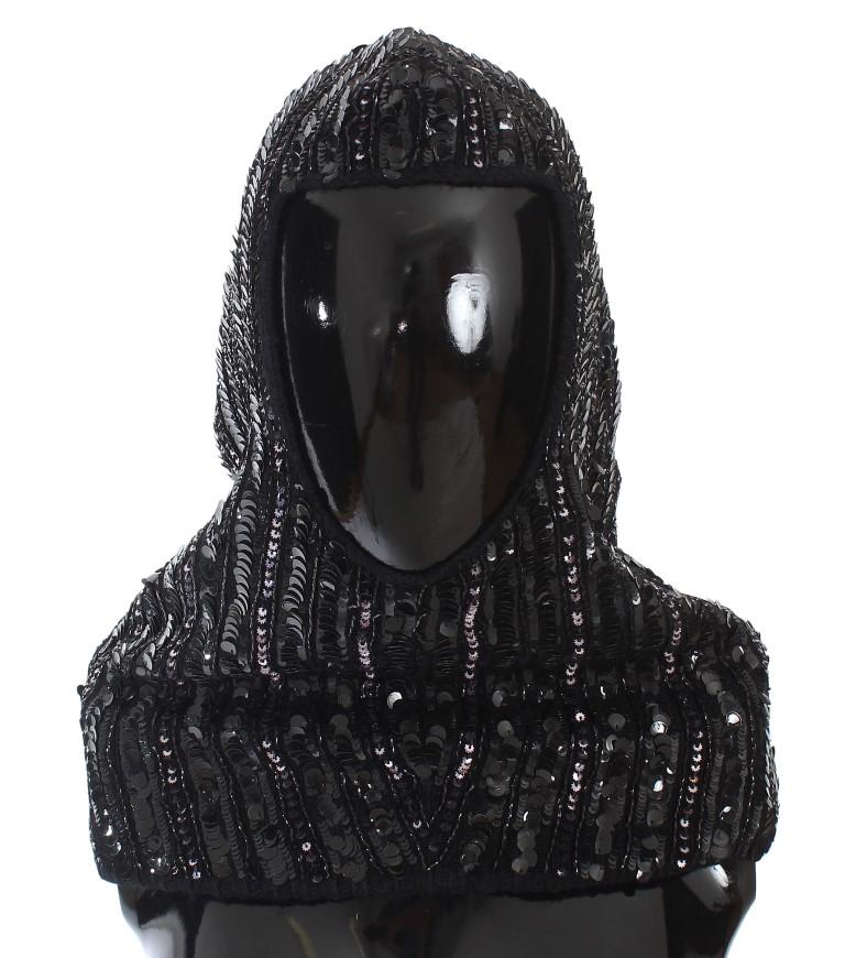 Black Knitted Wool Hood Hat