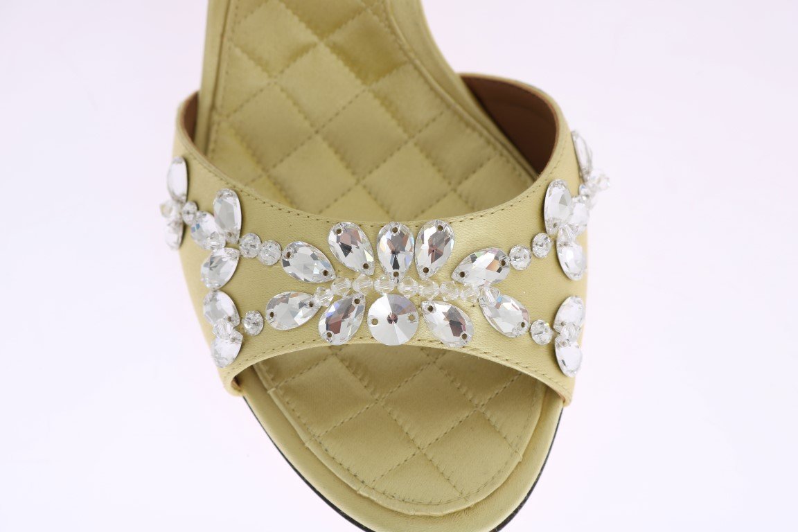 Yellow Satin Crystal Heels Pumps