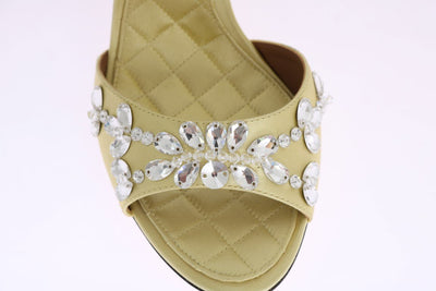 Yellow Satin Crystal Heels Pumps