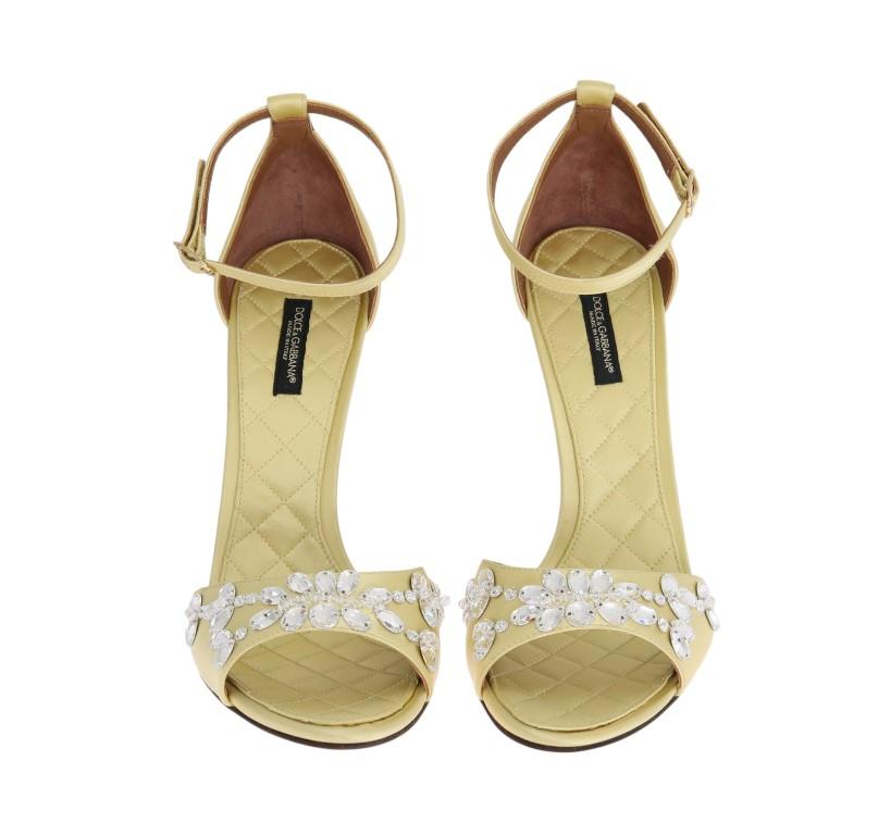 Yellow Satin Crystal Heels Pumps