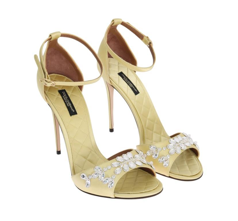 Yellow Satin Crystal Heels Pumps