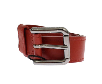 Red Leather Silver Buckle Logo Belt