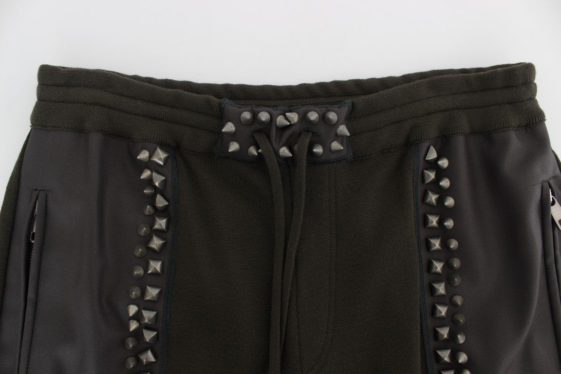 Green Brown Wool Silver Studded Pants