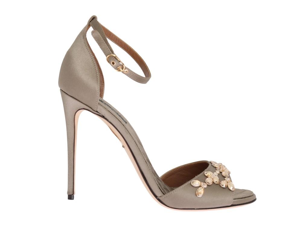 Gray Satin Crystal Heels Pumps