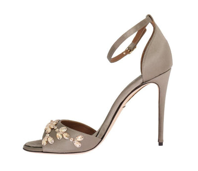 Gray Satin Crystal Heels Pumps