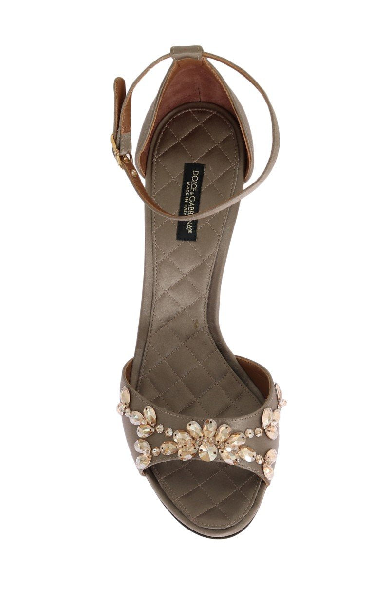 Gray Satin Crystal Heels Pumps