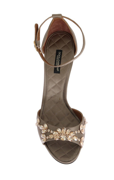 Gray Satin Crystal Heels Pumps