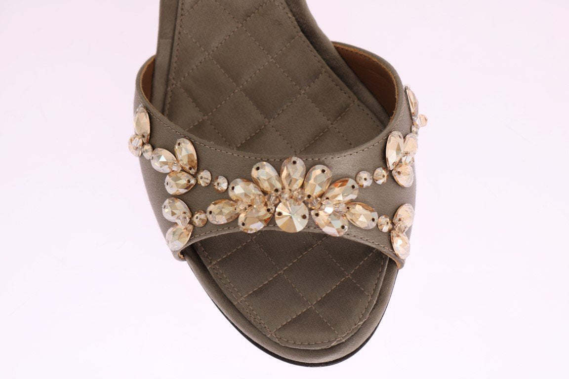 Gray Satin Crystal Heels Pumps