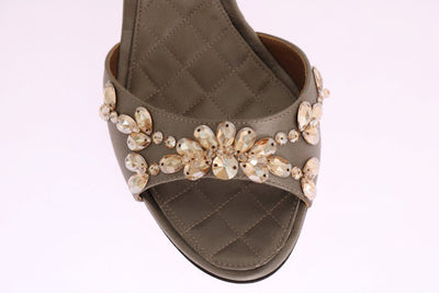 Gray Satin Crystal Heels Pumps