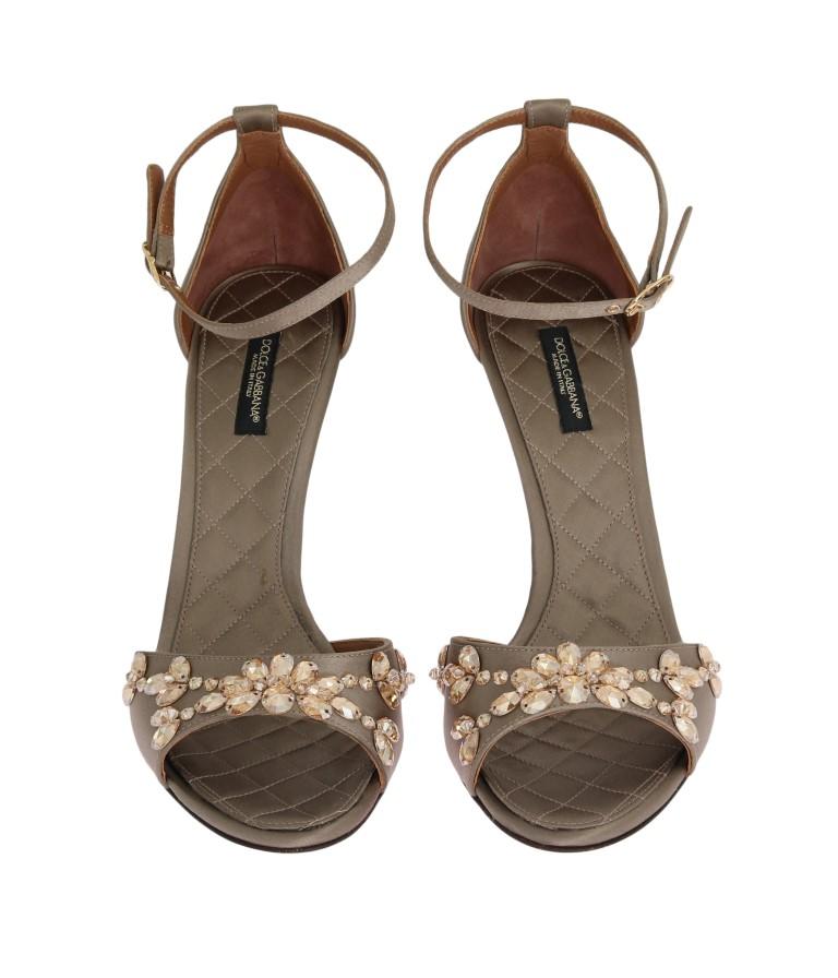 Gray Satin Crystal Heels Pumps