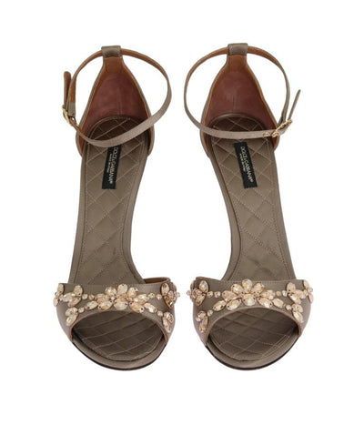 Gray Satin Crystal Heels Pumps