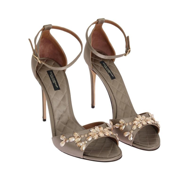 Gray Satin Crystal Heels Pumps