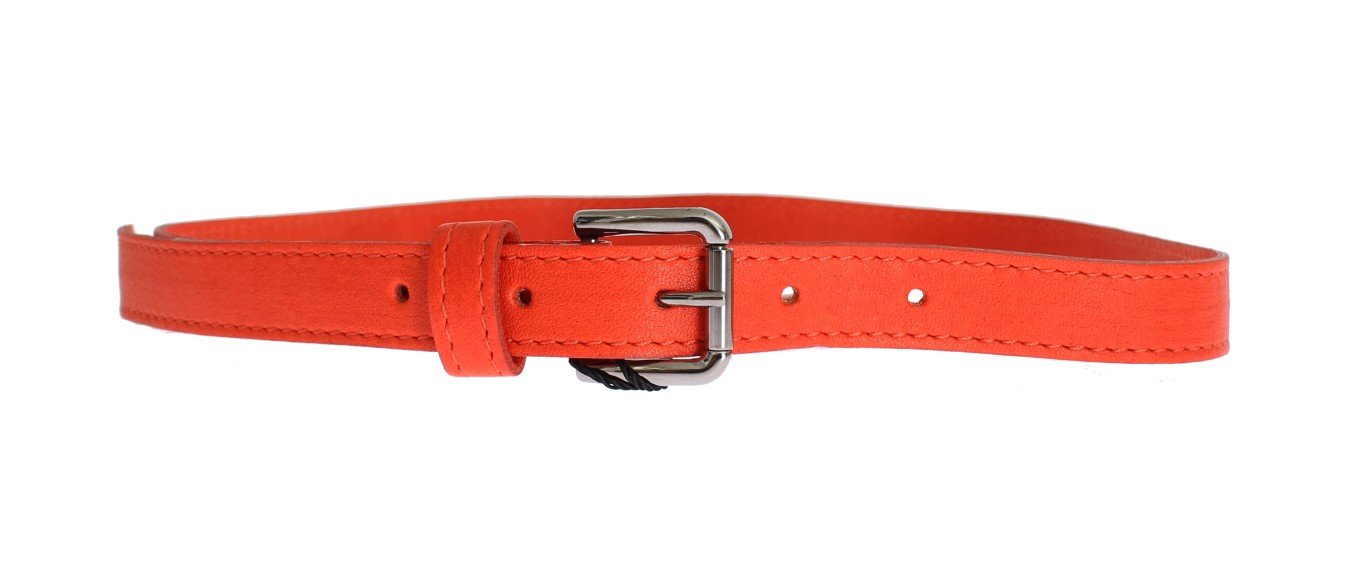 Orange Leather Silver Buckle Logo Belt