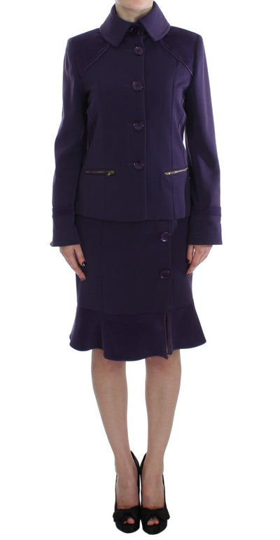 Purple Wool Blend Sheath Dress & Jacket Set