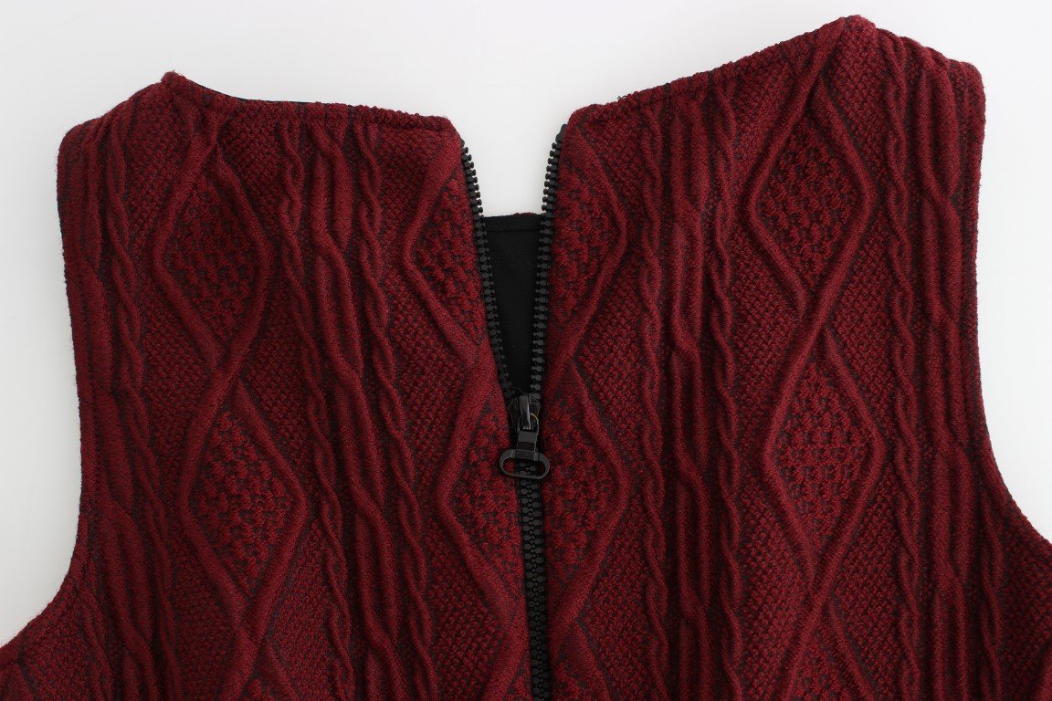 Red Wool Sleeveless Shift Sheath Dress