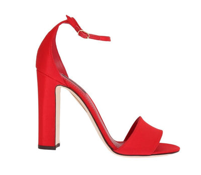 Red Cotton Leather Heels Pumps