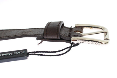 Black Leather Silver Buckle Logo Belt
