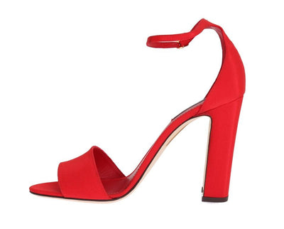 Red Cotton Leather Heels Pumps
