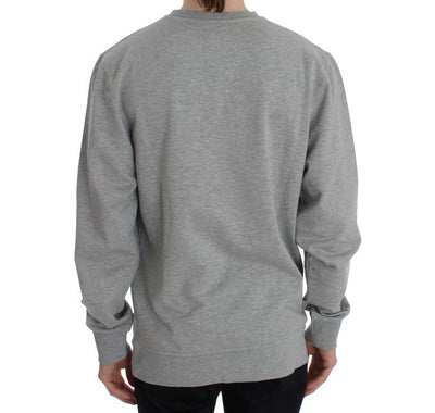 Gray Cotton Stretch Crewneck Pullover Sweater