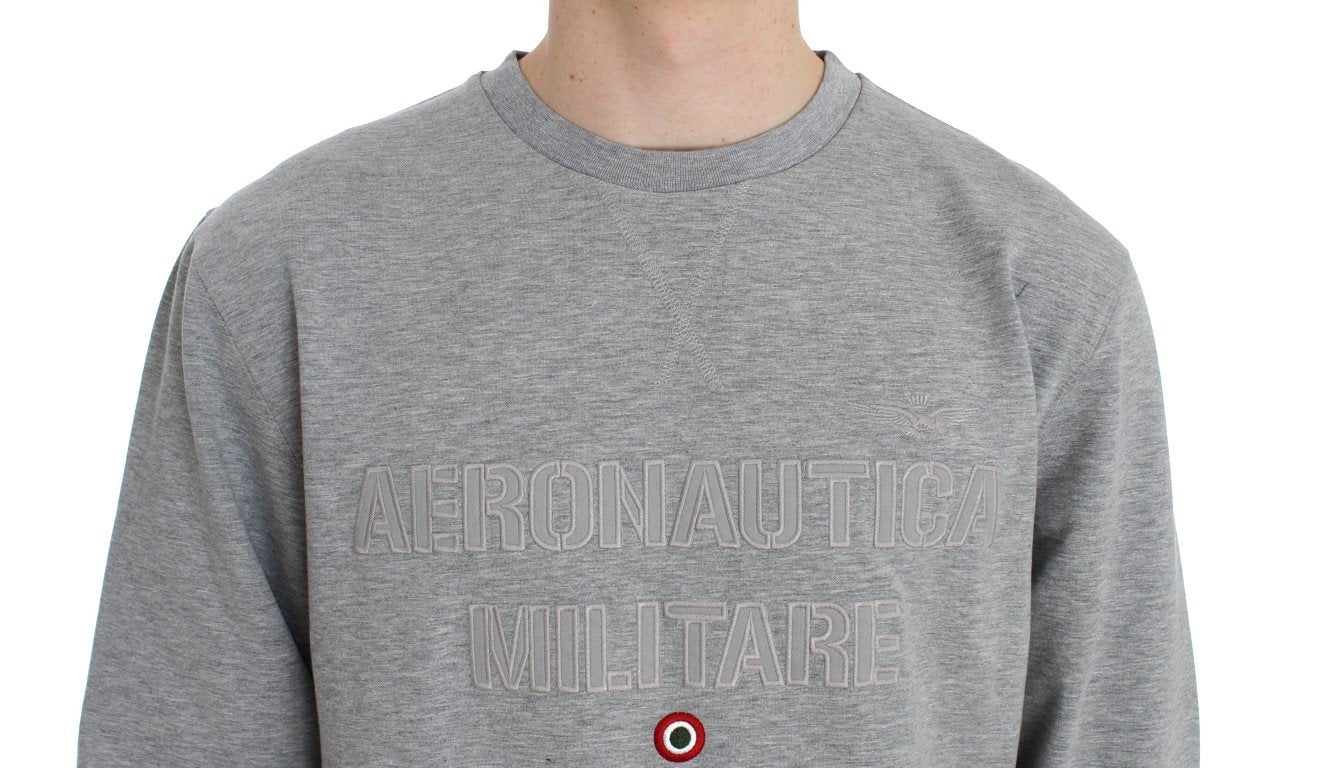 Gray Cotton Stretch Crewneck Pullover Sweater