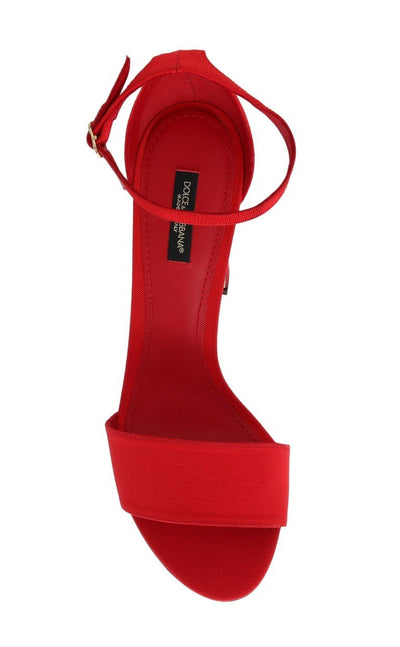 Red Cotton Leather Heels Pumps
