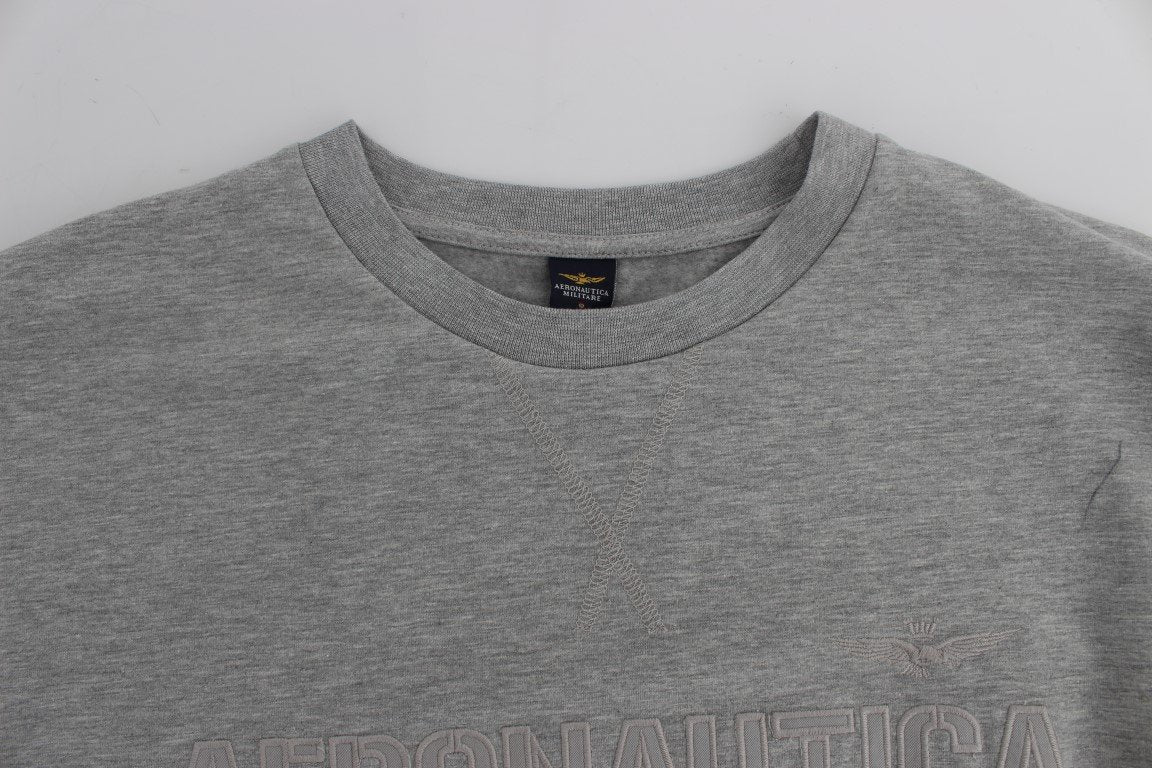 Gray Cotton Stretch Crewneck Pullover Sweater