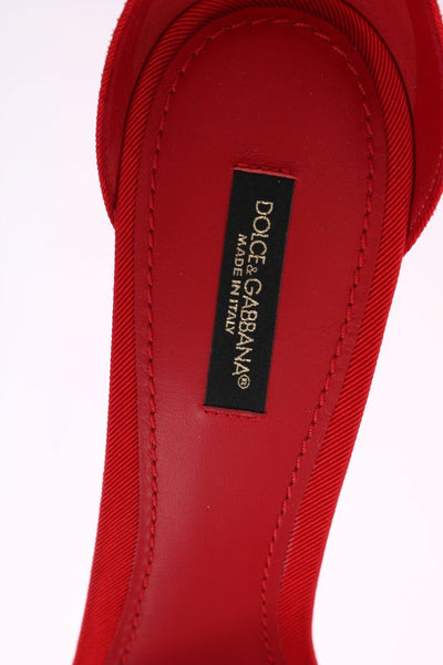Red Cotton Leather Heels Pumps