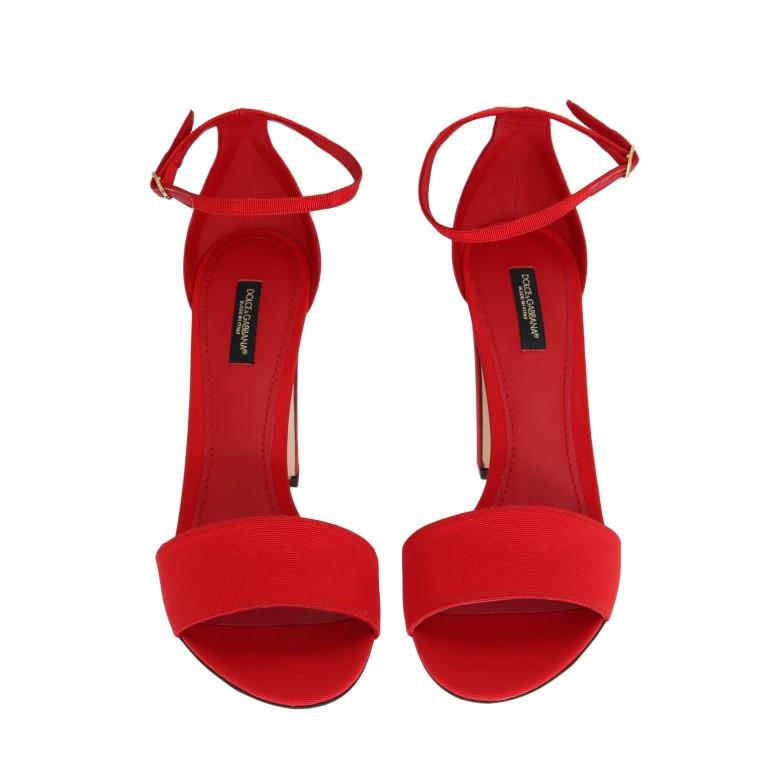 Red Cotton Leather Heels Pumps