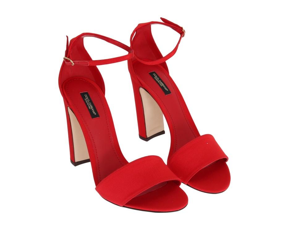 Red Cotton Leather Heels Pumps