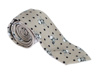Beige Skull Polka Print Tie